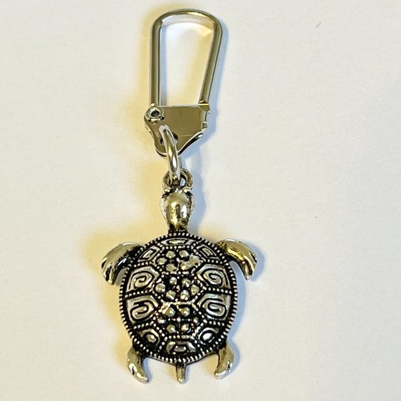 Marcasite Crystal Turtle Keychain Zipper Pull Purse Charm Backpack Silver Plated - Picture 9 of 12